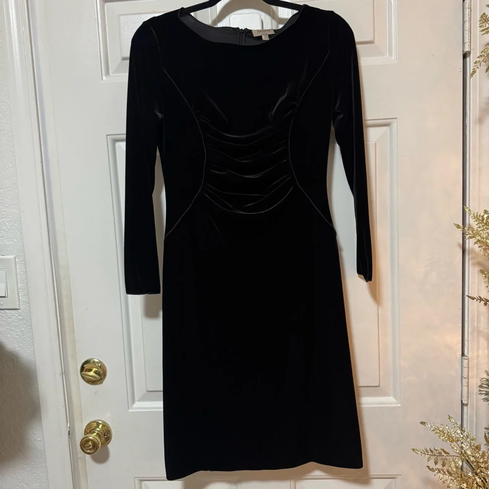 Armani Collezioni Velvet Black Ruched Front Dress Size 6